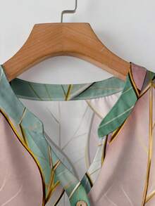 Rusticease Bộ 2 món gồm áo và quần ống rộng dáng suông in họa tiết lá rong biển tối giản, phù hợp cho nữ cỡ lớn, thích hợp mặc vào mùa xuân/hè, đi làm, du lịch hoặc dạo chơi. - Nhiều màu - Xem 3