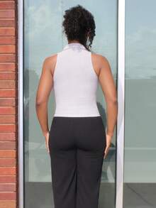 Steph T 女式无袖单排扣休闲领衬衫外出上衣 - 黑與白 - 查看 2