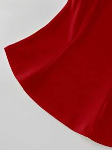 EMERY ROSE Women's High-End Satin & Satin Patchwork Evening Dress, Formal Banquet French Style Blouse, Spring/Summer - Red - View 7