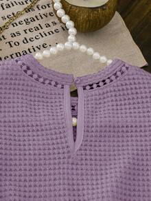 SHEIN LMoss Kids LMoss 女童针织纯色圆领蕾丝荷叶边修身T恤 - 淡紫色 - 查看 3