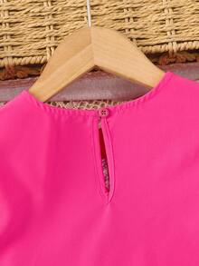 两件套女童针织纯色圆领荷叶边T恤和碎花裤套装 - 彩色 - 查看 5