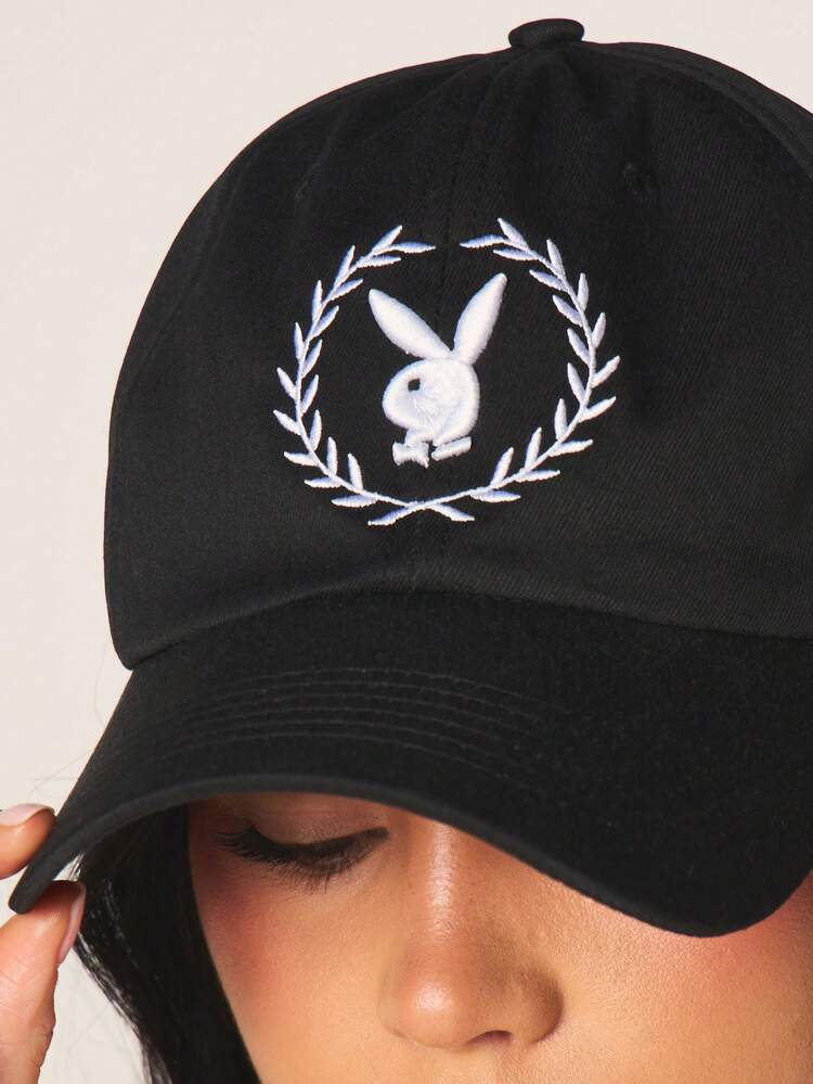 Missguided x Playboy Casquette de baseball avec logo de lapin brodé et design de couronne de laurier pour femmes, streetwear décontracté, réglable