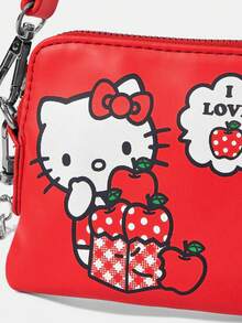 HELLO KITTY AND FRIENDS | SHEIN 1件女士时尚甜美可爱百搭街头红色图案印花铆钉小手提包/斜挎包，可用作小型挂包（可拆卸长链肩带） - 紅色1 - 查看 5