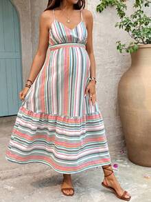 SHEIN Maternity Casual Striped Sleeveless Dress - Multicolor - View 3