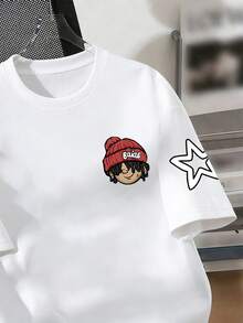 Manfinity Dauomo Áo thun nam tay ngắn in hình nhân vật hoạt hình phong cách hip-hop đường phố, kiểu dáng bán chạy, phù hợp cho các buổi đi chơi hàng ngày và hẹn hò, thời trang và bắt mắt. - Nhiều màu - Xem 4