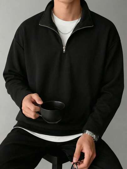 STEELVANCE Men's Spring/Autumn Long Sleeve Zip-Up Polo Sweatshirt, Suitable For Casual, Vacation, Party, Daily Dating, Minimalist Office, Lazy Home, Outdoor Activities, Appropriate For Formal Or Informal Occasions, Suitable For Self-Wear Or Gift To Friends