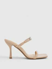 CUCCOO SZL Women Shoes Spring And Summer New Apricot Square Toe Thin High Heel Rhinestone Buckle Thin Strip Women's High Heel Sandals Slippers Fashionable And Comfortable Versatile Commuter Sexy Party Women's Sandals Women's Shoes - Apricot - View 2