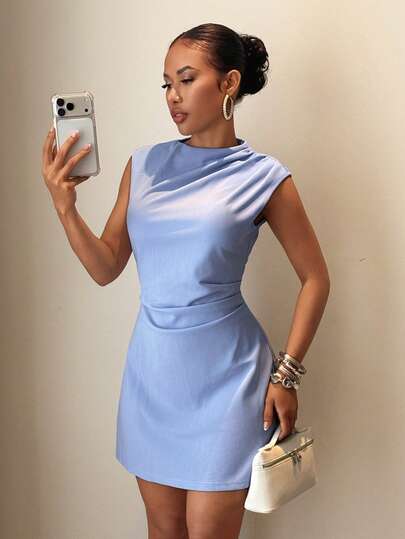 Slaydiva Đầm ngắn dáng chữ A thanh lịch, thoải mái, thích hợp cho nữ đi làm, đa năng.