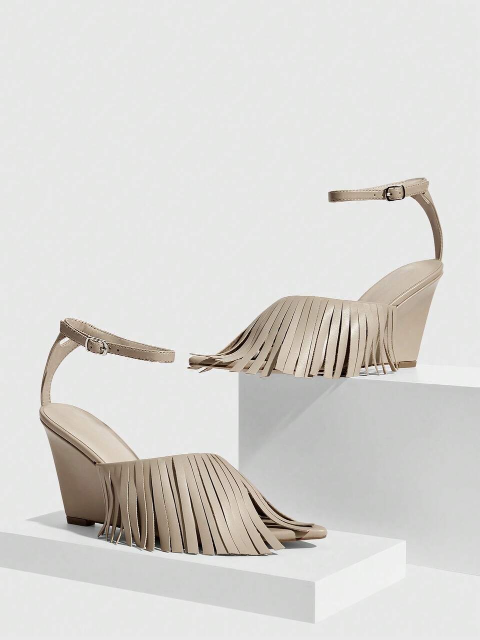 CUCCOO SZL Women's Fashionable Elegant Commuter Fringe Decor Wedge High Heel Sandals Spring Shoes Prom Heels Summer Shoes