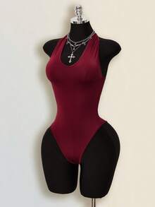 SHEIN ICON Áo liền thân nữ mùa hè kiểu dáng thường ngày, màu trơn, hở lưng, cổ yếm - Nhiều màu - Xem 9