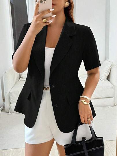 Vionelle Blazer de manga corta elegante y casual para mujer de talla grande