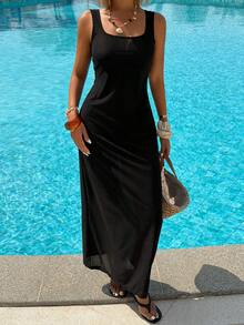 Livesso Đầm hai dây cổ chữ V sâu dành cho nữ, áo khoác ngoài đi biển bằng vải lưới xuyên thấu, đầm bơi thanh lịch, gợi cảm thường ngày. - màu đen - Xem 3