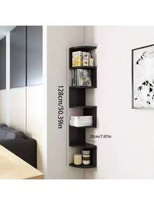 7-Story Suspended Corner Storage Rack - Space Saving Corner Storage Rack, Durable Plastic Structure, Easy To Install Adhesive Installation - Modern Simplicity And Bohemian Style, Suitable For Living Rooms, Bedrooms, Bathrooms, Kitchens - Perfect Storage Rack For Books, Decorations, Plants - Very Suitable For Small Apartments And Home Offices, Multifunctional Storage Rack With Adhesive Installation - Black and White - View 5