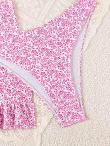 Swim Mod Set Bikini Seksi Motif Bunga Musim Panas untuk Wanita dengan Penutup dan Rok - Berwarna merah muda - View 5