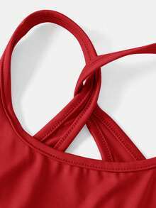 Gaun Olahraga Kasual Polos Model Racerback dengan Tali Silang untuk Anak Perempuan Remaja - Merah - View 4