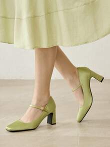 MOTF PREMIUM 法式极简方头高跟玛丽珍鞋，适合情人节、春季、春假、复活节、圣诞节等场合。 - 墨綠色 - 查看 5