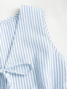 Sweetra European And American Summer New Pink Striped Lace-Up Minimalist Versatile Straight Leg Pants, Women 2 Pieces Set - Blue - View 5