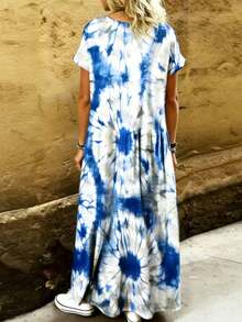 Linavere Women's Tie-Dye Print Short Sleeve Casual Dress - Multicolor - View 2