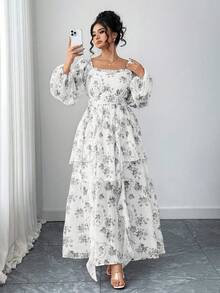 Elenzga Đầm in hoa thanh lịch cỡ lớn - màu đen - Xem 1