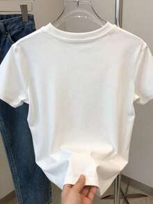 Camiseta casual de mujer con estampado de letras de limón, verano - Blanco - Ver 2