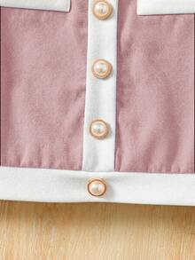 SHEIN Serisse Kids 两件套少女休闲正式优雅返校套装，撞色珍珠纽扣衬衫搭配直筒裤，返校季少女装 - 淺粉色 - 查看 7