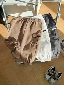 SHEIN Baby Boys Elastic Waist Casual Cargo Style Ankle Pants, Summer - Multicolor - View 2