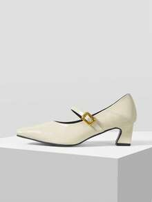 Mnmlis New Spring And Autumn Temperament Socialite Style Women's Single Shoes, Retro Word With Small Heels - Off-white - View 1