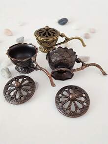 1个手持莲花香炉迷你黄铜便携式香炉小巧设计优雅花卉图案家居装饰冥想瑜伽客厅卧室办公桌装饰生日礼物母亲节情人节香薰配件禅意装饰香炉棒架 - 均碼 - 查看 8