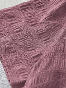 Linhara Plus Size Women's Solid Color Textured V-Neck Short Sleeve Casual Regular Blouse, Suitable For Going Out, Vacation, Club - Dusty Pink - View 5