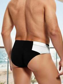 Manfinity KASUA 加大码男士撞色拼接低腰泳裤 - 黑與白 - 查看 2