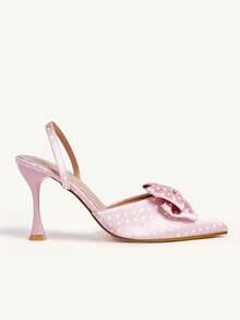 CUCCOO CHICEST Women Shoes Sweet Pink Polka Dot Bow High Heel Single Shoes Pointed Thin Heel High Heel Mullers Wedding Shoes Spring Shoes Bride Shoes - Multicolor - View 3