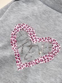 PETSIN 1pc Super Cute Gray Pet Clothing, Printed With Pink Leopard Print Heart Pattern And Sparkling "PRETTY" Rhinestone, Soft Pullover For Cats And Dogs - Grey - View 6