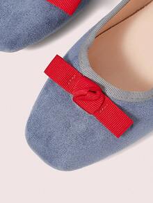 CUCCOO DOLLMOD 女士蓝色绒面革方头蝴蝶结低帮平底鞋，日常百搭可爱女鞋 - 藍色 - 查看 9