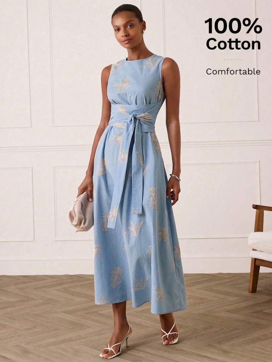 Lilora Đầm dài không tay thêu thanh lịch dành cho nữ. Chiếc đầm tinh tế, thời trang, đa năng và sang trọng này phù hợp cho việc đi làm, mặc hàng ngày, đi chơi, dự tiệc, hẹn hò, tụ họp, hoạt động giải trí, dã ngoại, kỳ nghỉ, du lịch mùa hè và các chuyến đi nghỉ lễ. Đầm hè cotton, đầm đi nghỉ mát cho nữ, đầm cotton, đầm nữ, đầm dài thường ngày, đầm mùa xuân cho nữ, đầm cotton thường ngày cho nữ, trang phục đi nghỉ hè, đầm nữ, đầm dự tiệc cho nữ, đầm nữ cỡ S. - Màu xanh nhạt - Xem 1