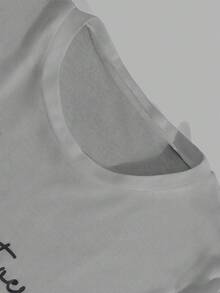 SHEIN Men Letter Print Regular T-Shirt Homewear Set - Grey - View 6