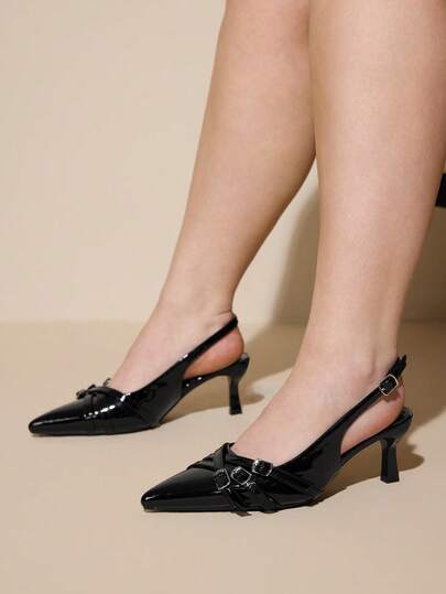 CUCCOO CURVES Zapatos de mujer con diseño de múltiples correas con hebilla negra, puntiagudos, de uso versátil diario, de moda, con horma ancha y tacón alto