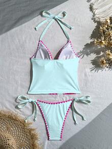 Swim Mod Women's Sweet Floral Print Camisole Bikini Top With Ruffle Trim, Spring/Summer - Multicolor - View 2