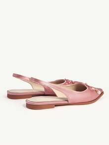 CUCCOO CHICEST 女士鞋 春夏新款浅粉色蝴蝶结珍珠女鞋 织物鞋面 透气内里 日常休闲时尚平底鞋 - 粉色 - 查看 4