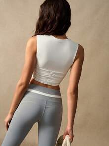 VARSIVA Áo tank top thể thao dáng ngắn ôm sát, màu trơn, kiểu xoắn và khoét lỗ - trắng - Xem 5