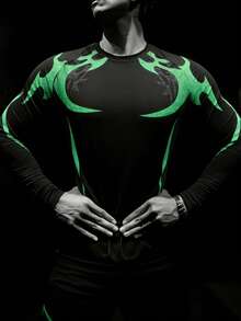 GymBeat Camiseta deportiva de ajuste ceñido con mangas raglán estampada para hombres - Negro - Ver 1