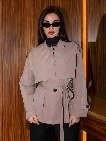 Bris Aura 女式休闲单排扣收腰风衣，秋季