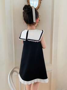 DAZY Vestido sin mangas con cuello azul marino, estilo francés, nueva llegada de verano, ropa de otoño para niñas jóvenes, vestido para niñas (pequeño) - Negro - Ver 6