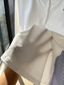 Comfortcana 2025新款秋冬加大码女式休闲刺绣纽扣上衣和条纹裤两件套，白色沙滩装，适合秋季、感恩节、新年等场合，女装 - 藍色 - 查看 5