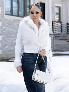 Melissa Matos Fashionable Street Style White Faux Fur Zip-Up Long Sleeve Jacket For Women, Autumn/Winter,Fall - White - View 4