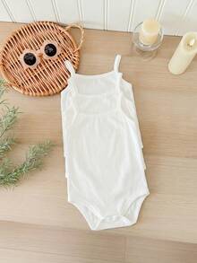 SHEIN LMoss Kids 3件套女婴纯色休闲日常连体衣 - 白色 - 查看 3