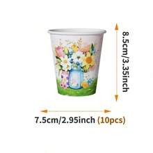 Conjunto de suministros desechables para fiesta con fondo rosa y florero de flores, adecuado para 10 invitados, vajilla de papel desechable, adecuado para fiestas de cumpleaños, bodas, fiestas temáticas, picnics familiares - Ver 8