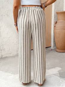 SHEIN 孕妇休闲条纹高腰裤 - 卡其色 - 查看 2