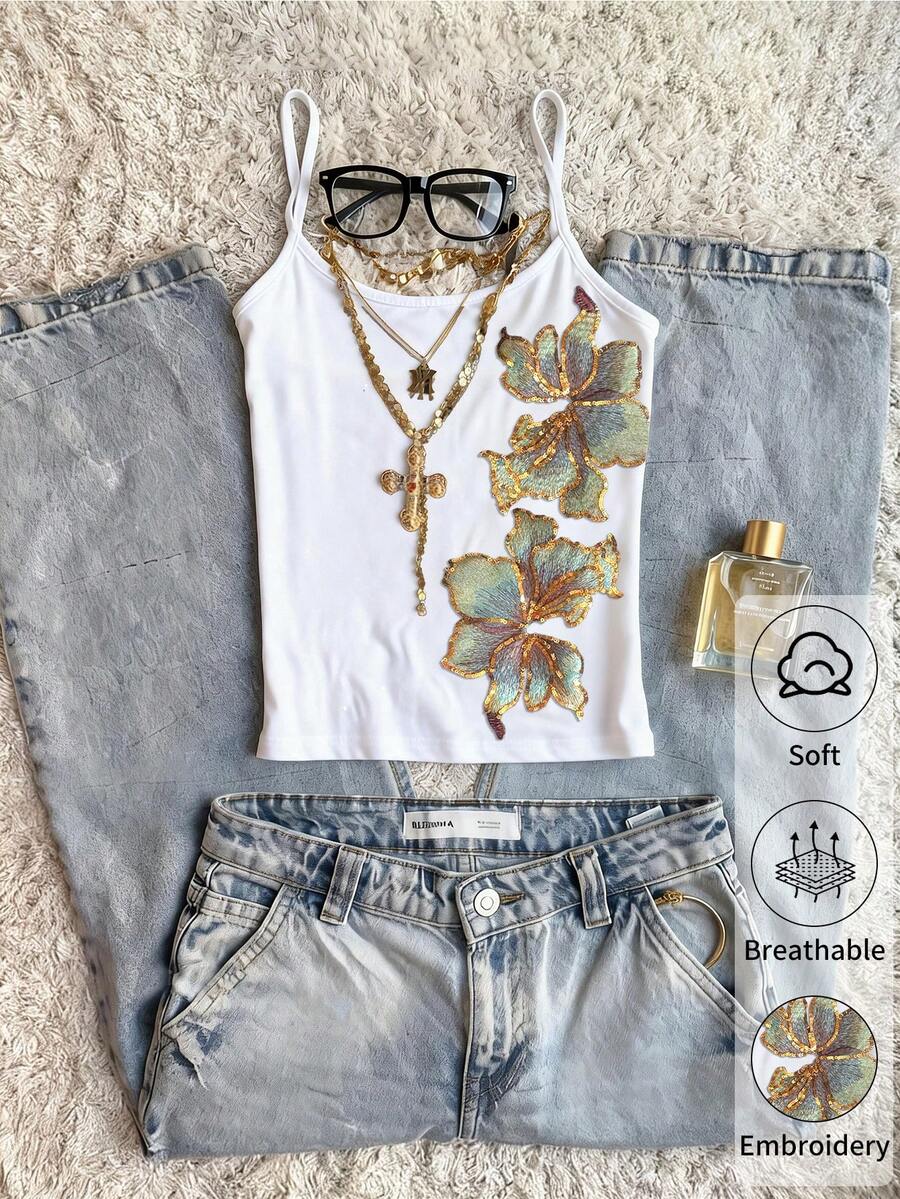 Glimmora 女士印花休闲百搭吊带衫 - 白色 - 查看 1