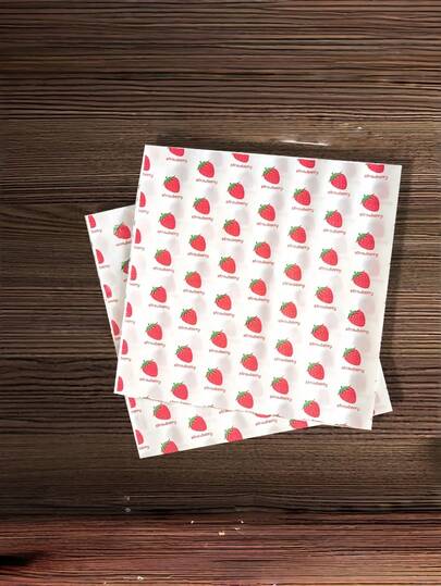 100 szt. Papier do pakowania żywności z wzorem truskawkowym, pergaminowy papier do burgerów, pochłaniający olej, papier do kanapek, wyściółka do pizzy, do kuchni domowej, pikniku, kempingu, stoiska z jedzeniem, imprezy, jednorazowa mata do pieczenia