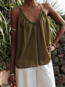 Vesra 新款时尚宽松露背吊带上衣 - 橄欖綠 - 查看 5